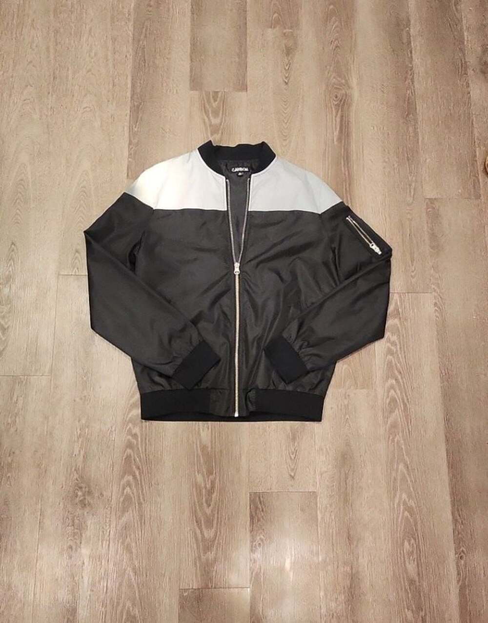 Carbon Men's Black and Grey Colorblock Full Zip Bomber Jacket Size M